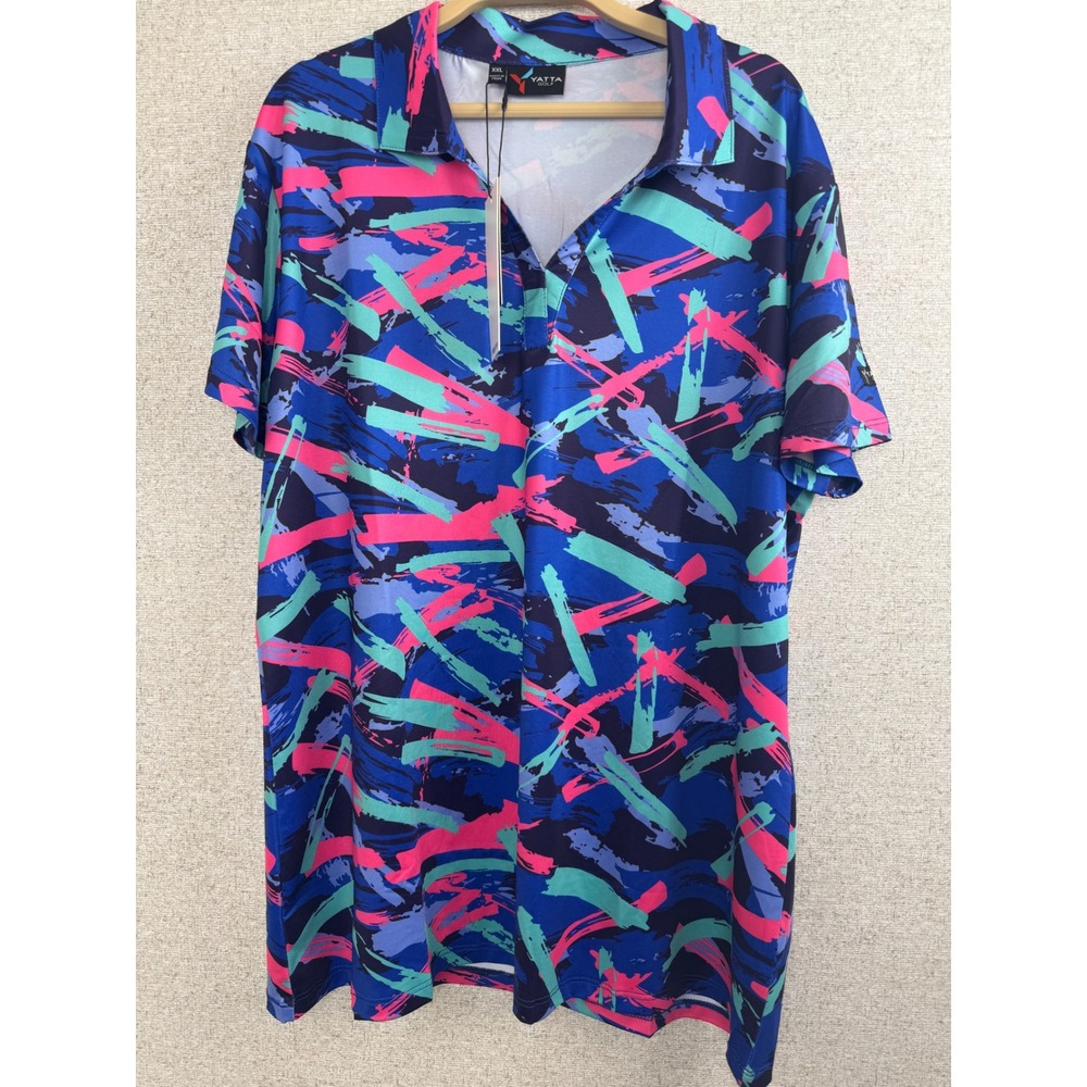 Yatta Golf The People's Polo — Men's XXL — Blue & Pink Abstract Brushstroke  NWT